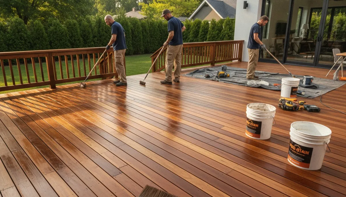 Deck staining in Oak Park, IL by Oak Park Paint Pros for wood deck protection and lasting curb appeal